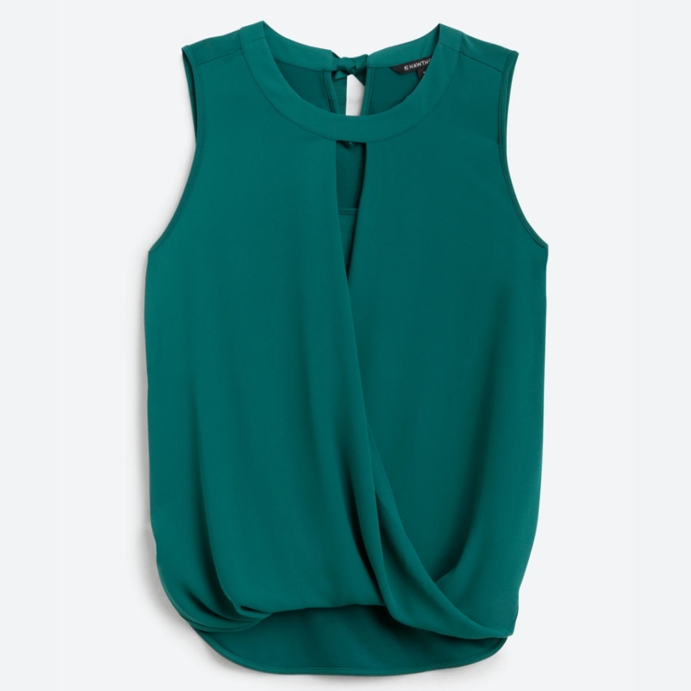 NWT 41 Hawthorn Clearwater Mixed Material Surplice Blouse in dark green